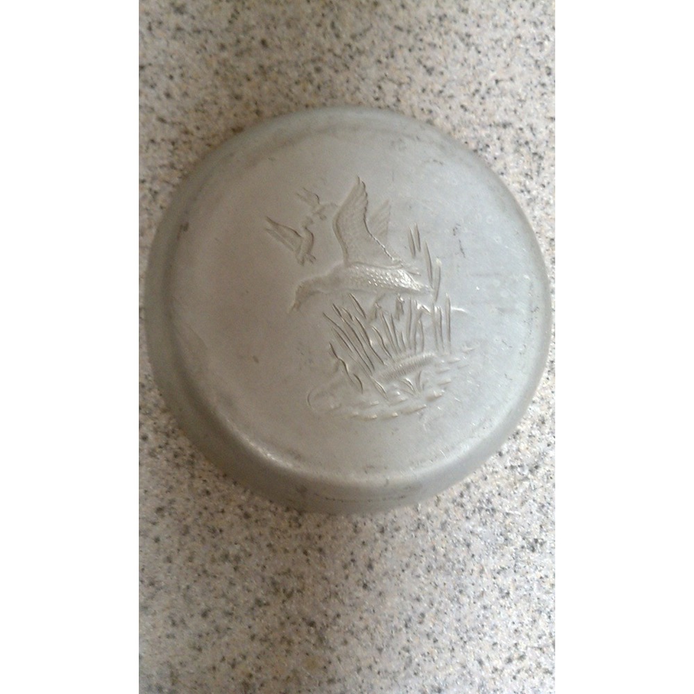 Coin dish, duck flight hammered aluminum round coin tray, vintage 1950